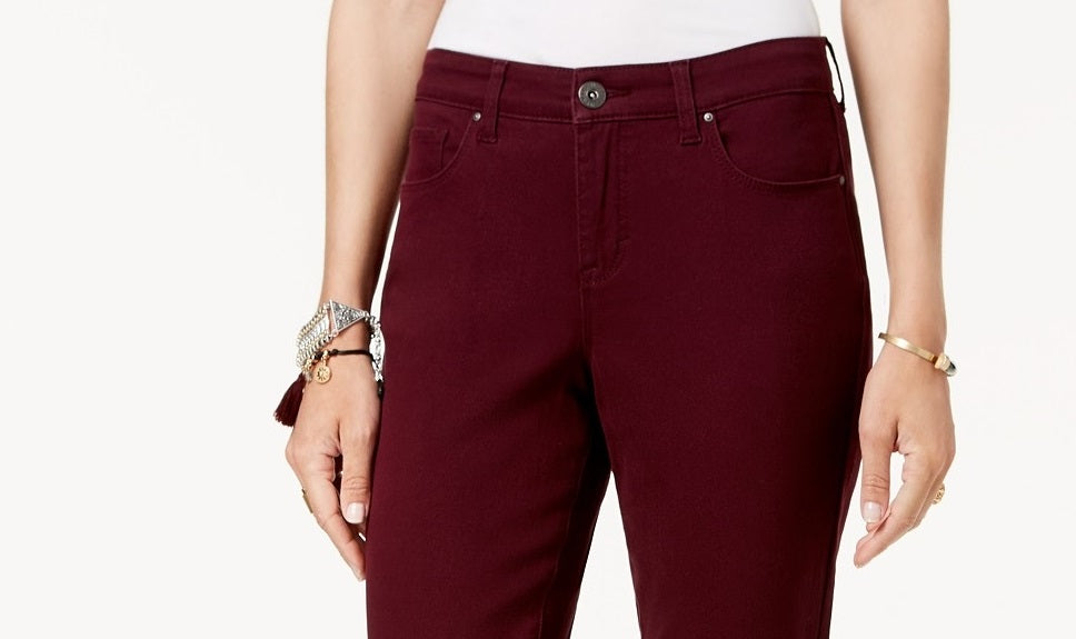 Jeans skinny feminino estilo curvilíneo, tamanho 10, vermelho, estilo &amp; co