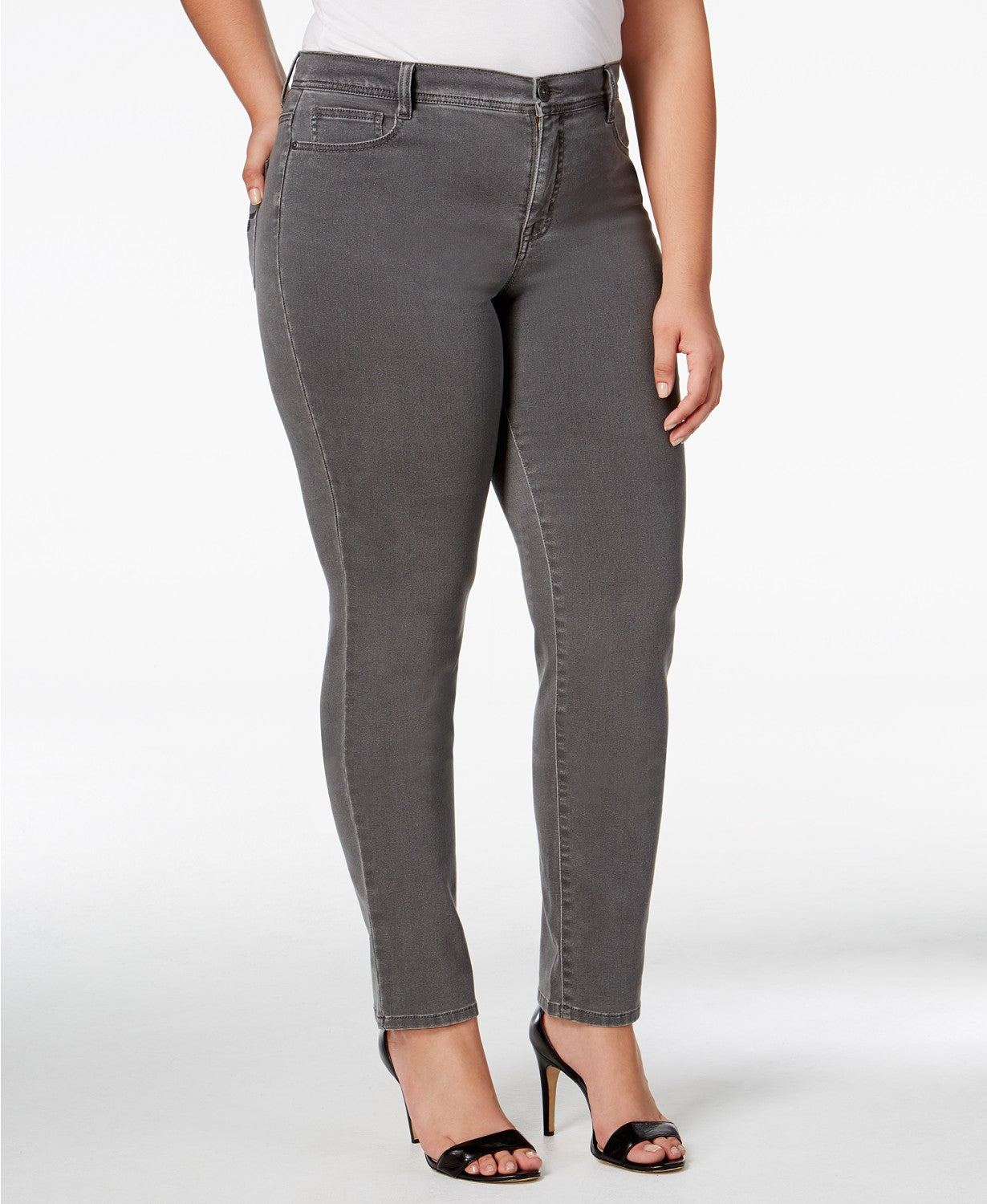 Jeans feminino plus size com controle de barriga e perna justa, estilo &amp; co, cinza, tamanho 24W