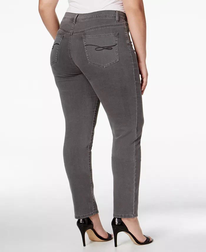 Jeans feminino plus size com controle de barriga e perna justa, estilo &amp; co, cinza, tamanho 24W