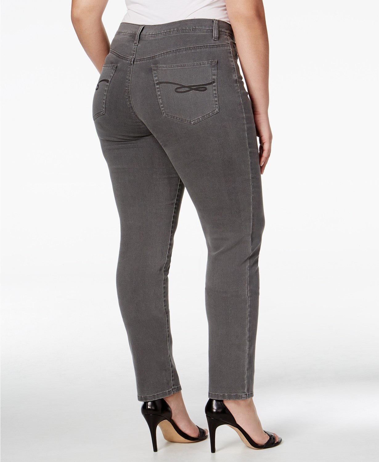 Jeans feminino plus size com controle de barriga e perna justa, estilo &amp; co, cinza, tamanho 18W