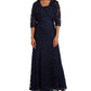 Vestido de festa feminino R &amp; M Richards com babados e bolero, azul-marinho, tamanho 6