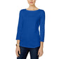 Charter Club Blusa feminina de algodão Pima com decote canoa e botões, azul, tamanho pequeno