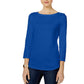 Charter Club Blusa feminina de algodão Pima com decote canoa e botões, azul, tamanho extra pequeno