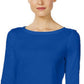 Charter Club Blusa feminina de algodão Pima com decote canoa e botões, azul, tamanho extra pequeno