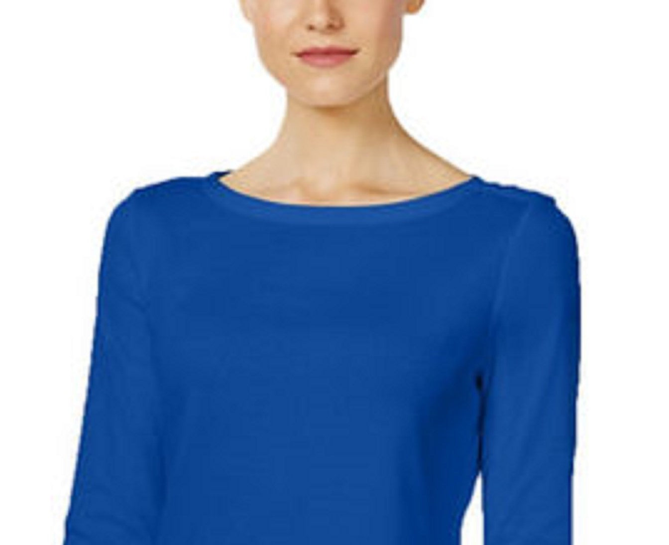 Charter Club Blusa feminina de algodão Pima com decote canoa e botões, azul, tamanho extra pequeno