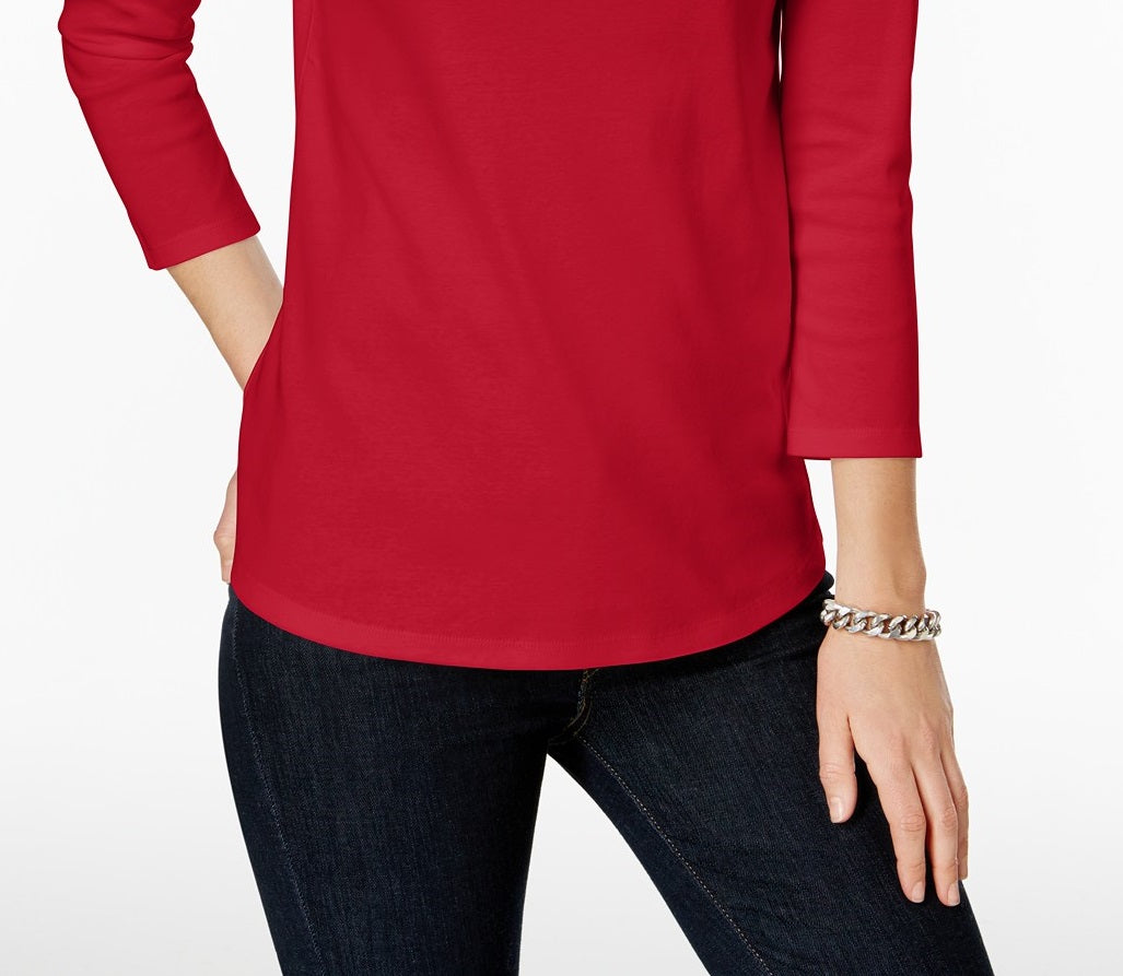 Charter Club Petite Pima Cotton Top com botões e ombros de fora, tamanho médio, vermelho, grande
