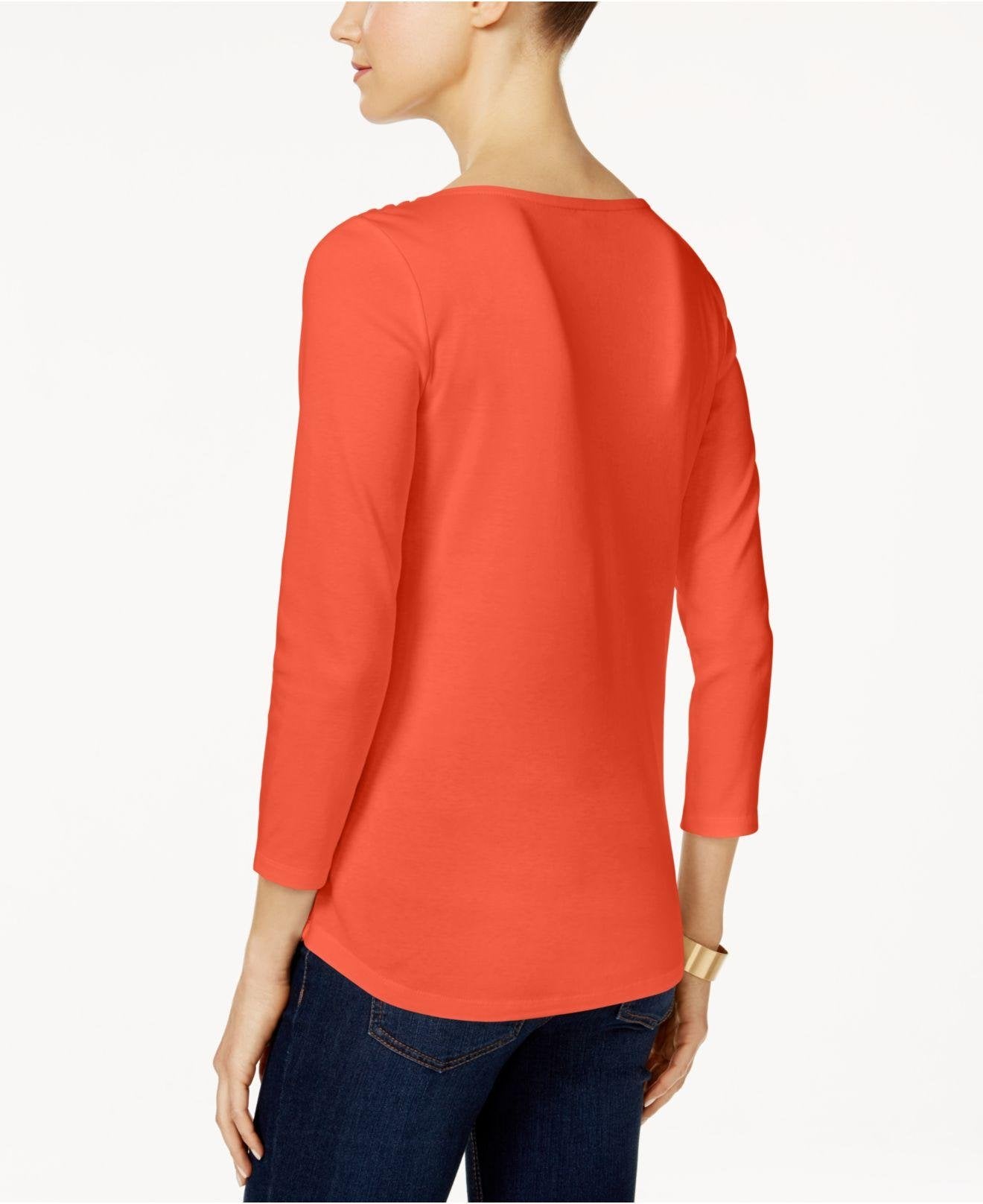 Charter Club Petite Pima Cotton Top com botões e ombros de fora, tamanho pequeno, extra grande, vermelho