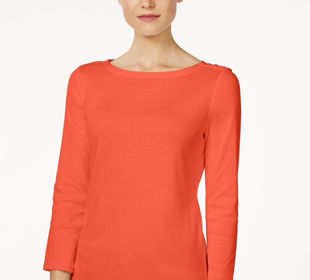 Charter Club Petite Pima Cotton Top com botões e ombros de fora, tamanho pequeno, extra grande, vermelho