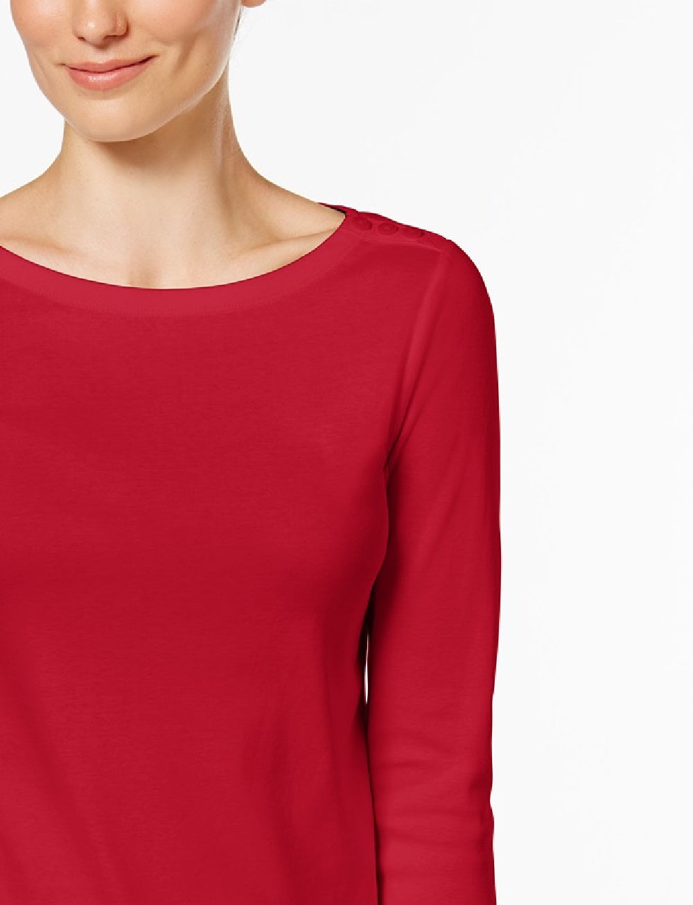 Charter Club Petite Pima Cotton Top com botões e ombros de fora, tamanho vermelho PET/SM