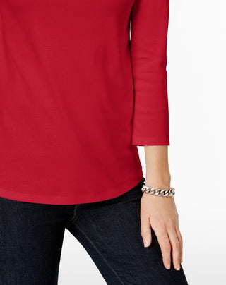 Charter Club Women's Petite Pima Cotton Button-Shoulder Top  Red Size PET/SM