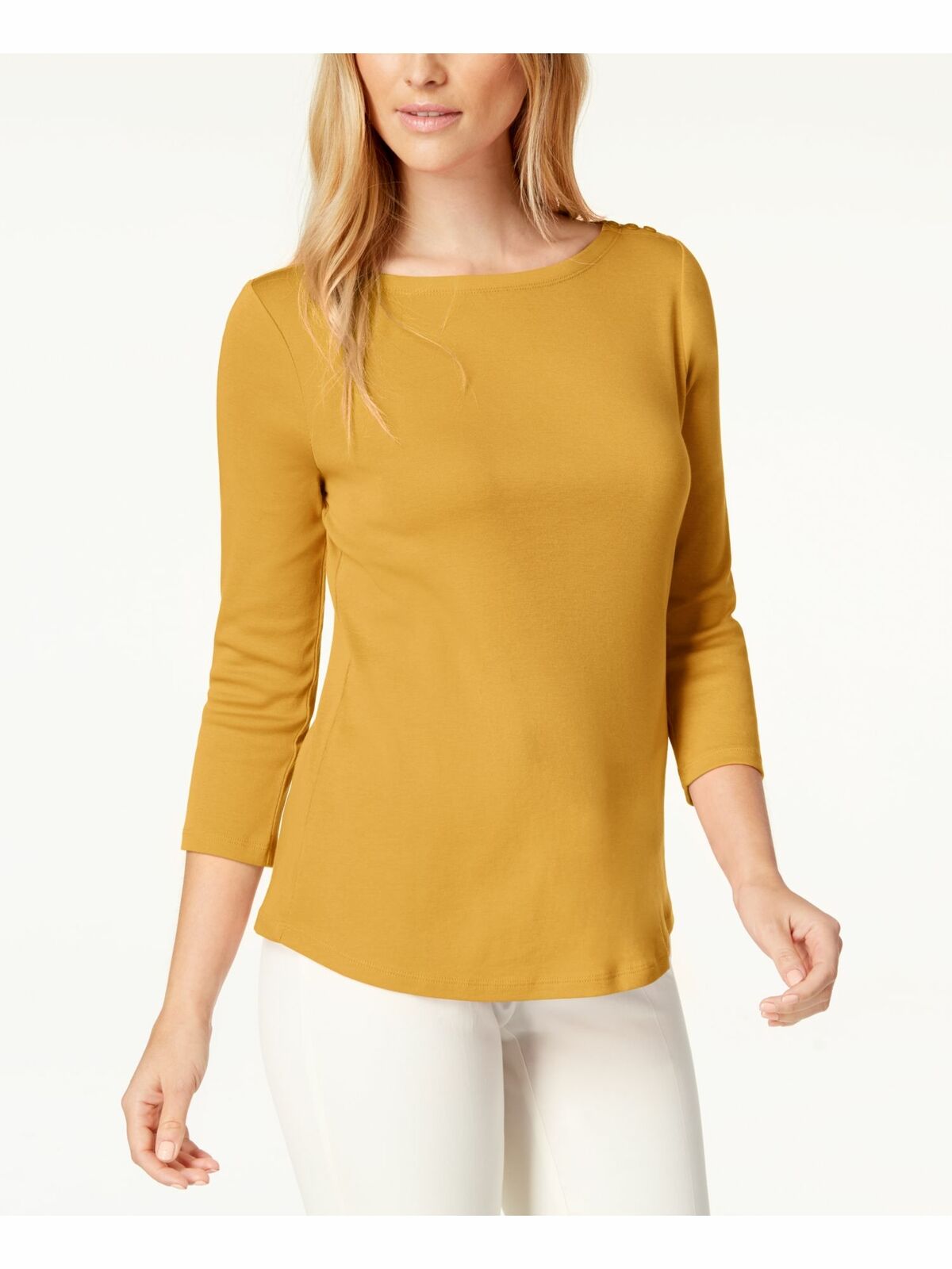 Charter Club Petite Pima Cotton Top com botões e ombros de fora, tamanho X-G, feminino, amarelo