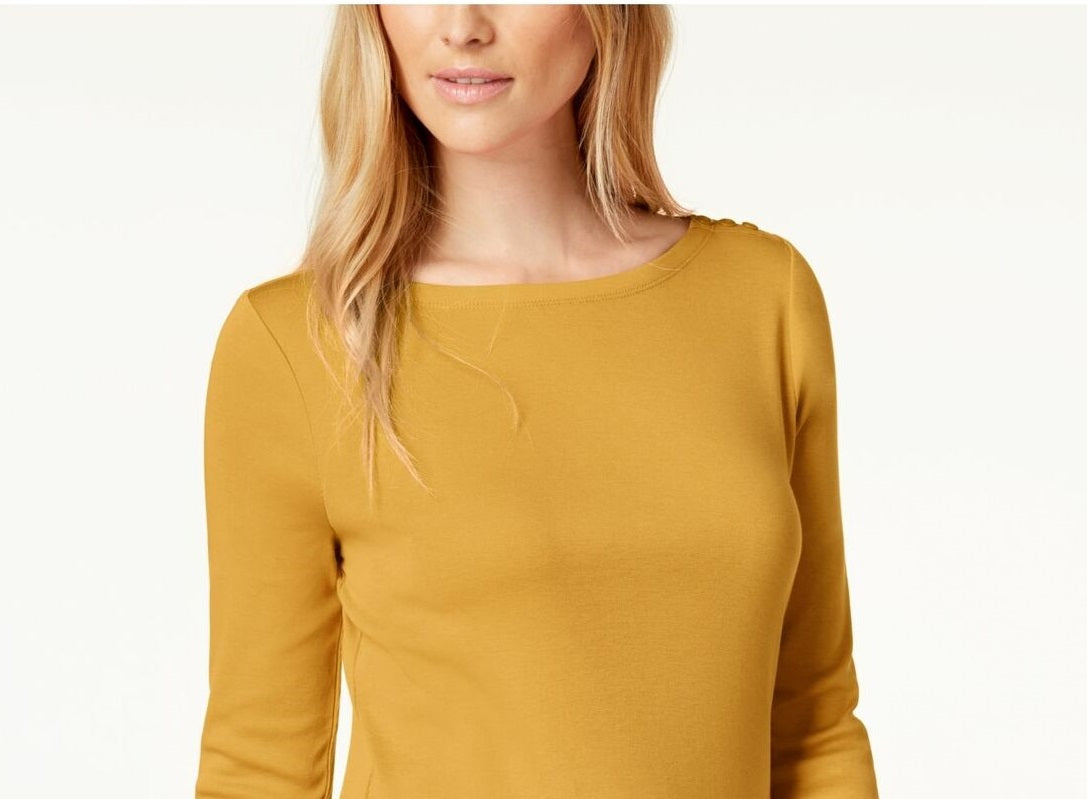 Charter Club Petite Pima Cotton Top com botões e ombros de fora, tamanho X-G, feminino, amarelo