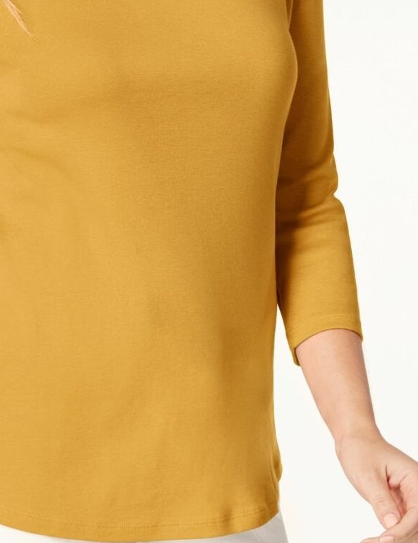 Charter Club Petite Pima Cotton Top com botões e ombros de fora, tamanho X-G, feminino, amarelo