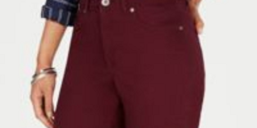 Jeans feminino estilo &amp; co com controle de barriga e perna reta, vermelho, tamanho 12