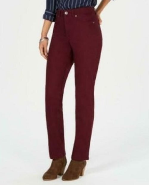 Jeans feminino estilo &amp; co com controle de barriga e perna reta, vermelho, tamanho 6
