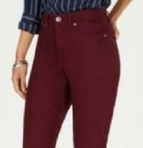Jeans feminino estilo &amp; co com controle de barriga e perna reta, vermelho, tamanho 6