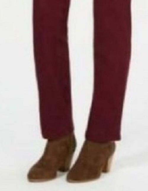 Jeans feminino estilo &amp; co com controle de barriga e perna reta, vermelho, tamanho 6