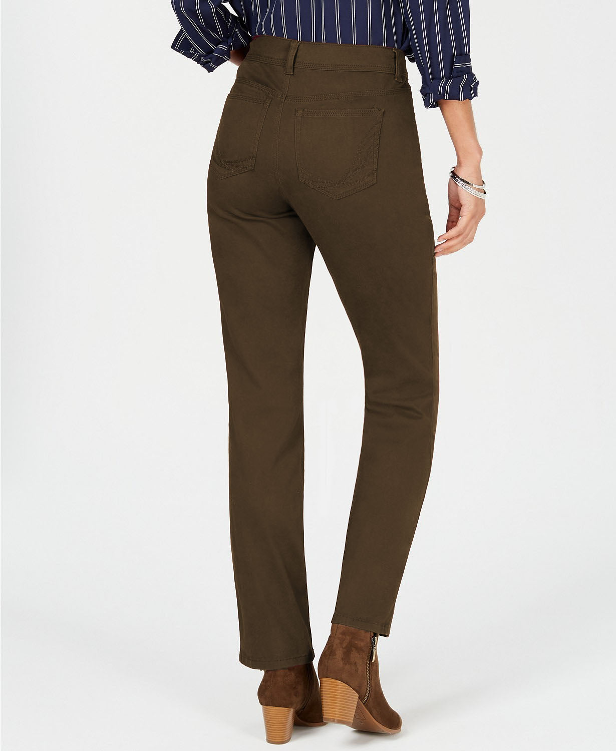 Calça jeans feminina Style &amp; Co Rail Tummy-Control com perna reta, verde oliva, tamanho 18, curta