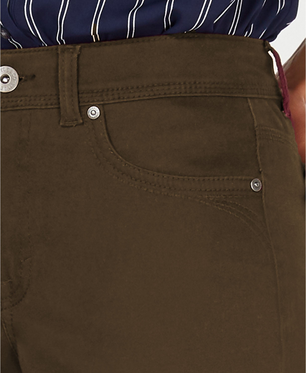 Calça jeans feminina Style &amp; Co Rail Tummy-Control com perna reta, verde oliva, tamanho 18, curta