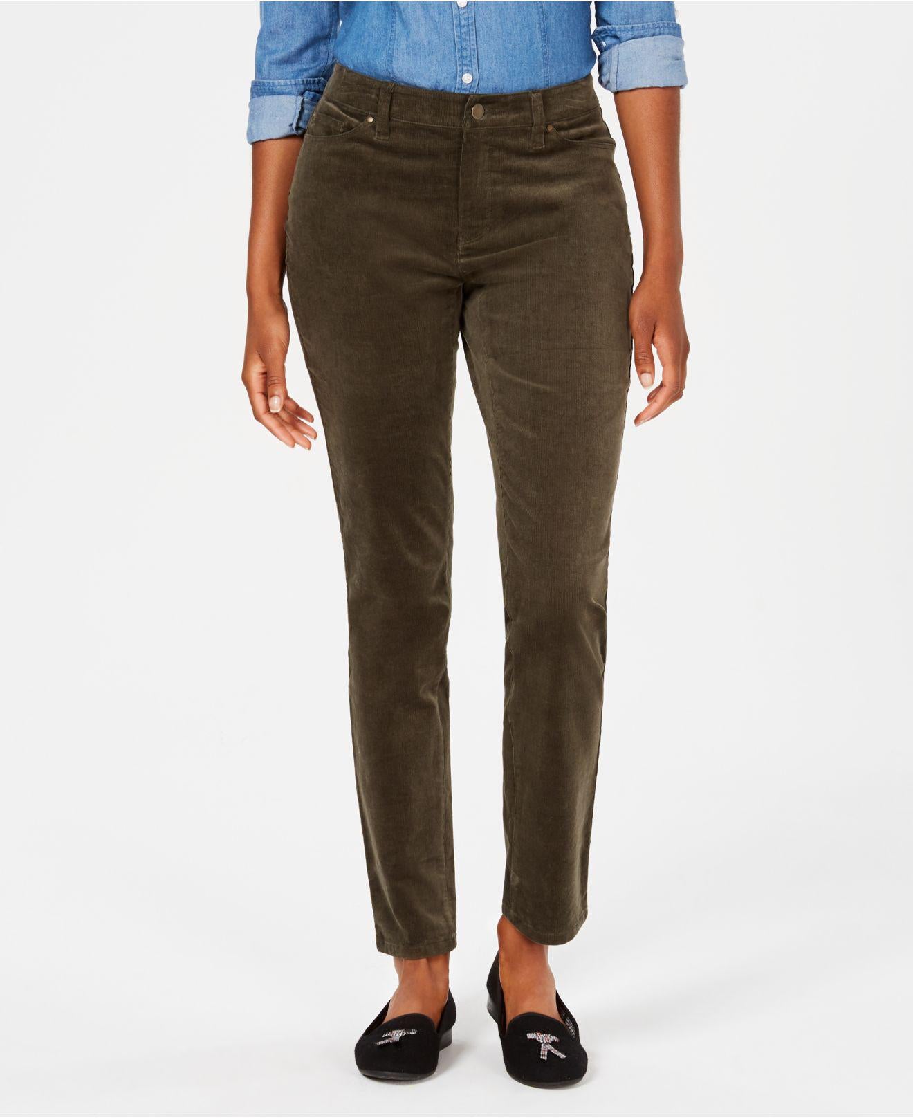 Calça jeans feminina estilo &amp; co com controle de barriga e perna reta, verde, tamanho 14 S