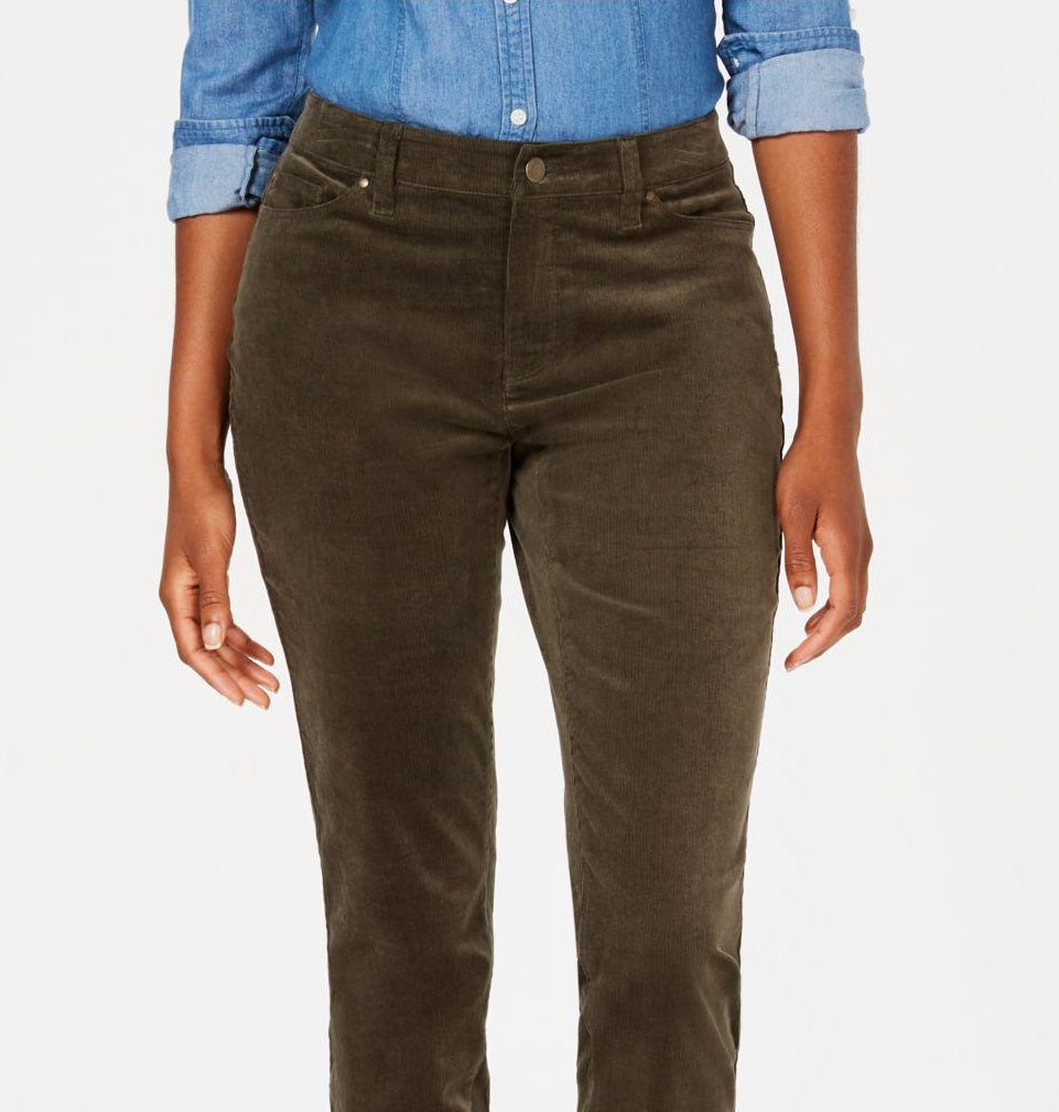 Calça jeans feminina estilo &amp; co com controle de barriga e perna reta, verde, tamanho 14 S