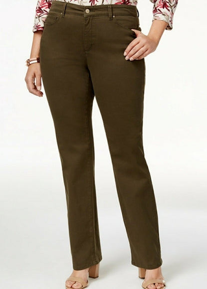 Calça jeans feminina estilo &amp; co com controle de barriga e perna reta, verde, tamanho 4
