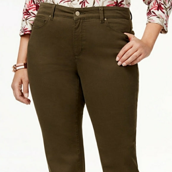 Calça jeans feminina estilo &amp; co com controle de barriga e perna reta, verde, tamanho 4