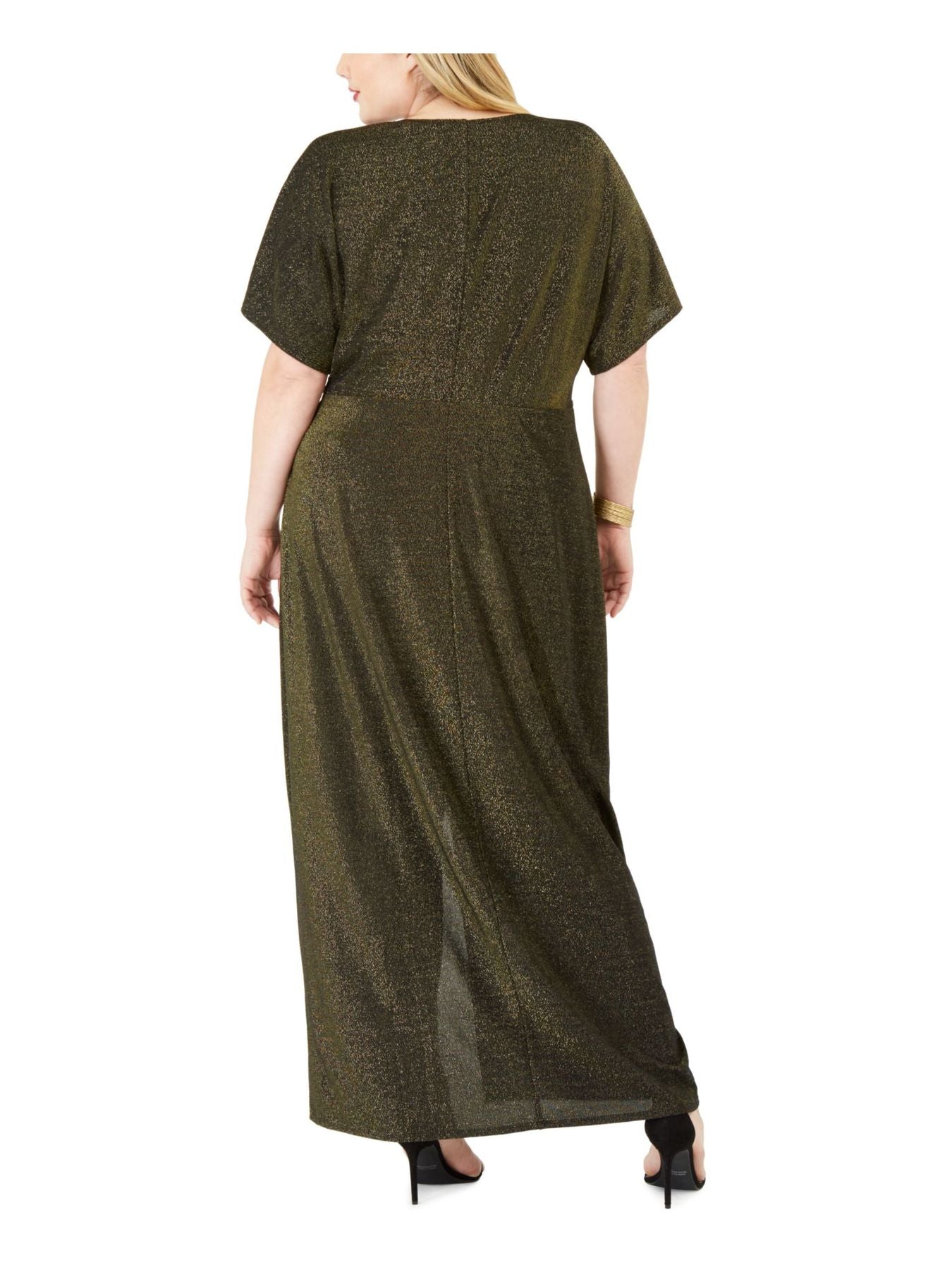 Vestido de noite feminino Love Squared com nó frontal metálico, preto/dourado, tamanho 2X