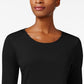 Camiseta feminina de manga comprida Charter Club Pima Cotton, preta, tamanho grande