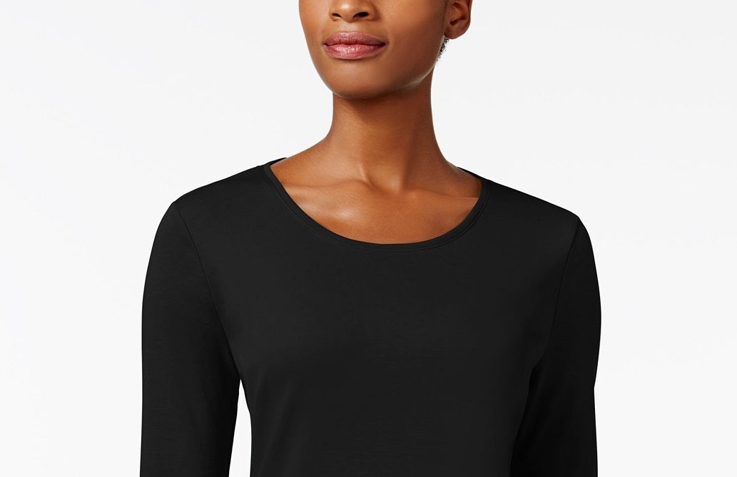 Camiseta feminina de manga comprida Charter Club Pima Cotton, preta, tamanho grande