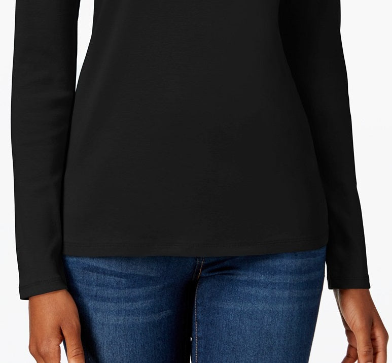 Camiseta feminina de manga comprida Charter Club Pima Cotton, preta, tamanho X-G