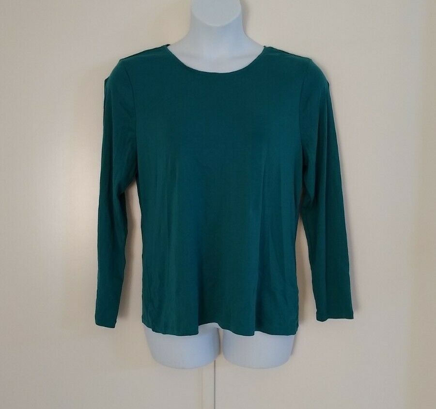 Camiseta feminina de manga comprida Charter Club Pima Cotton, verde, tamanho médio
