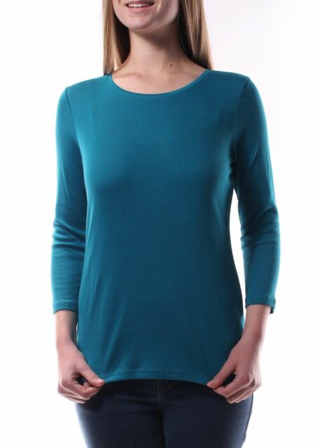Camiseta feminina de manga comprida Charter Club Pima Cotton, verde, tamanho pequeno