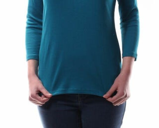 Charter Club Women's Pima Cotton Long-Sleeve Top Green Size Small