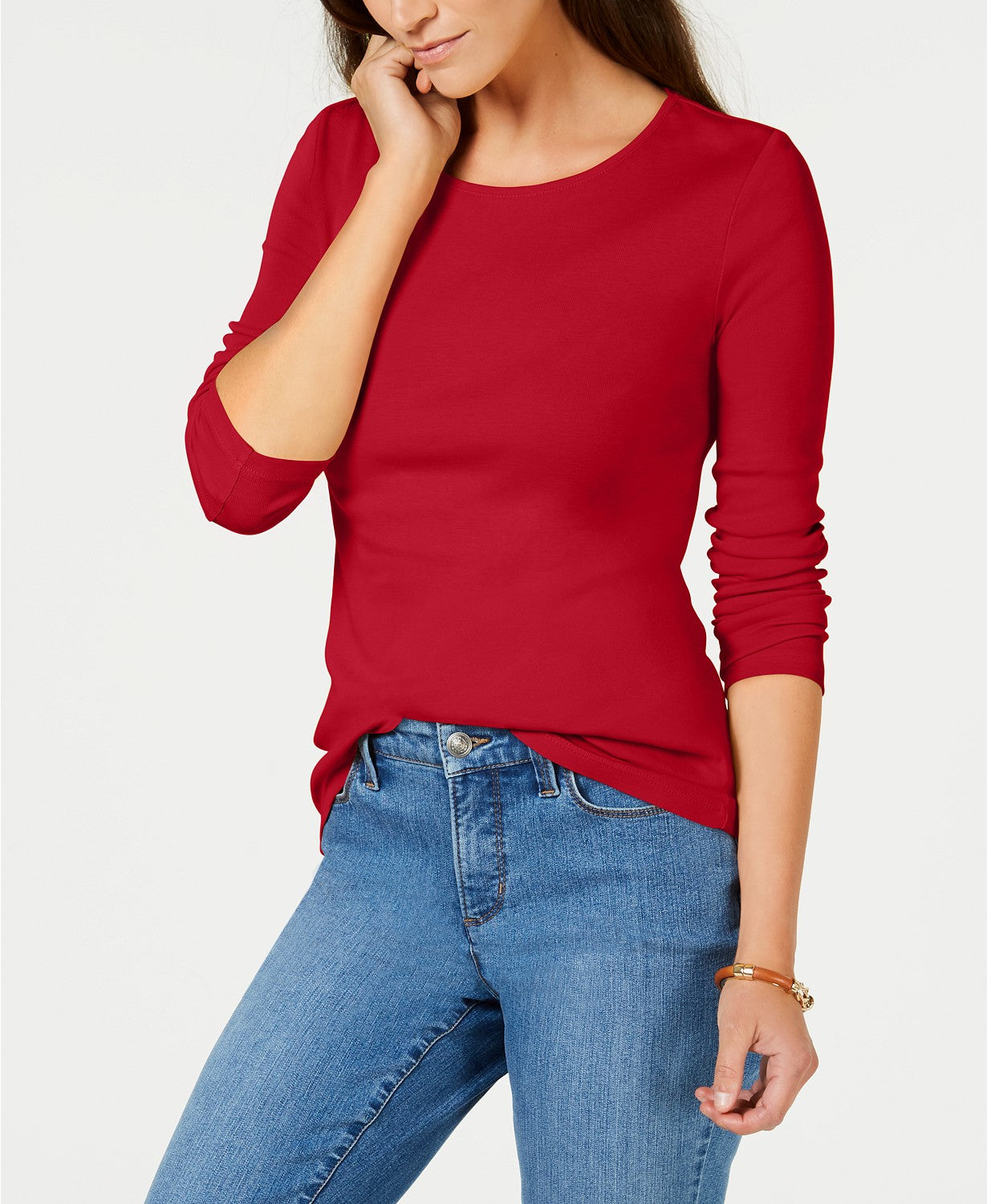 Camiseta feminina de manga comprida Charter Club Pima Cotton, vermelha, tamanho 2, extra grande