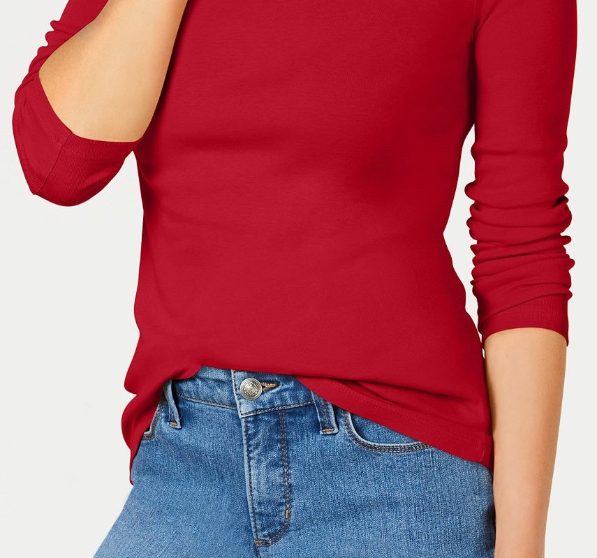 Camiseta feminina de manga comprida Charter Club Pima Cotton, vermelha, tamanho 2, extra grande