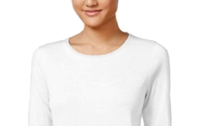 Camiseta feminina de manga comprida em algodão Pima Charter Club, branca, tamanho grande