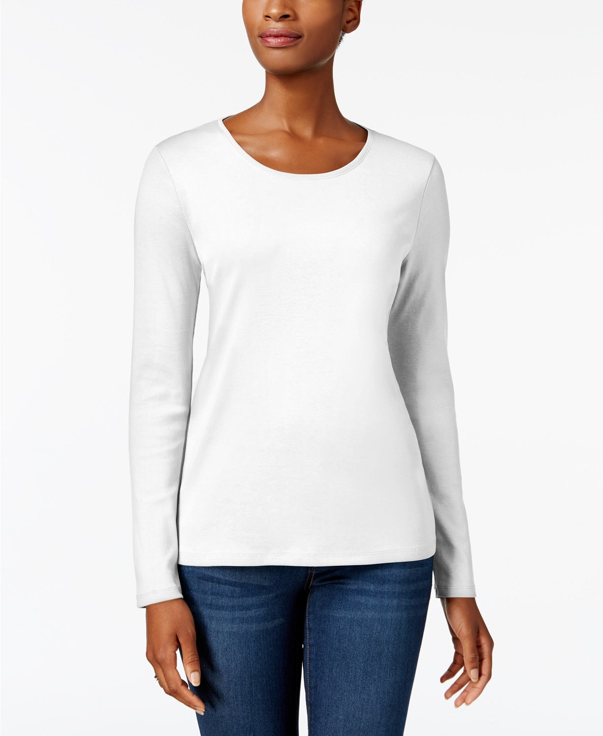 Camiseta feminina de manga comprida Charter Club Pima Cotton, branca, tamanho 2, extra grande