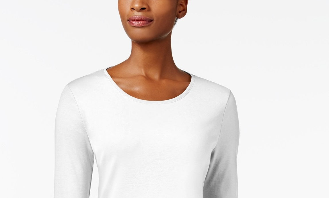 Camiseta feminina de manga comprida Charter Club Pima Cotton, branca, tamanho 2, extra grande