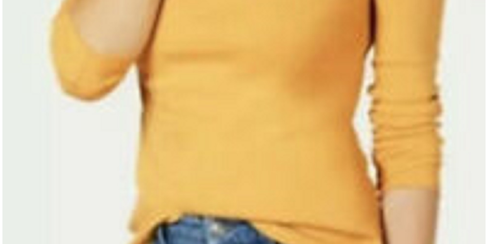 Camiseta feminina de manga comprida Charter Club Pima Cotton, dourada, tamanho grande