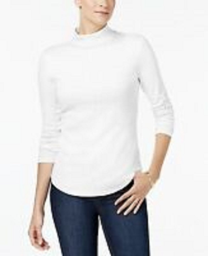 Camiseta feminina Charter Club de algodão com gola alta, branca, tamanho XX-G
