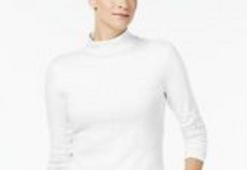 Camiseta feminina Charter Club de algodão com gola alta, branca, tamanho XX-G