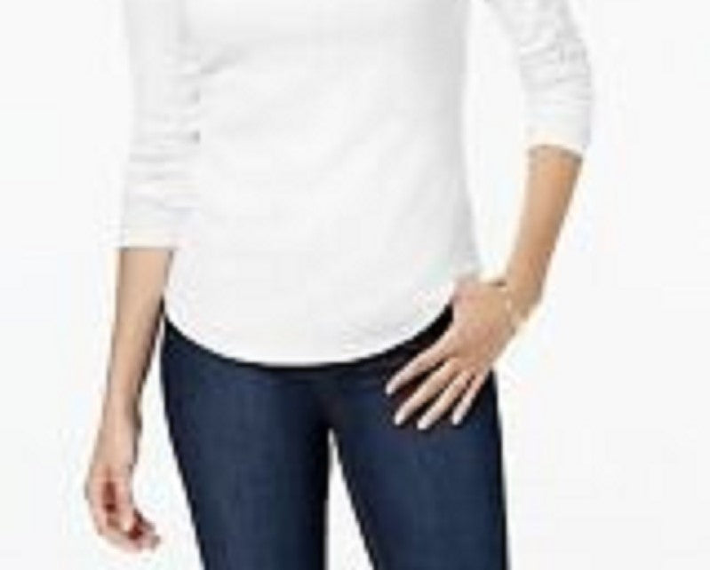 Camiseta feminina Charter Club de algodão com gola alta, branca, tamanho XX-G
