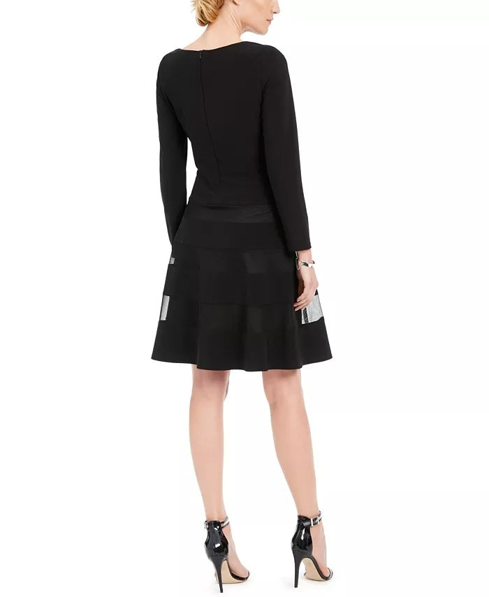 Vestido feminino Richards Petite Illusion-Stripe Fit &amp; Flare, preto, tamanho 4