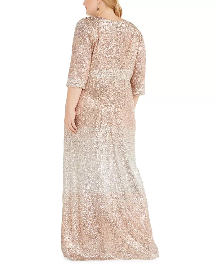 Vestido de festa feminino plus size com sobrepeliz e lantejoulas R &amp; M Richards marrom tamanho 18W