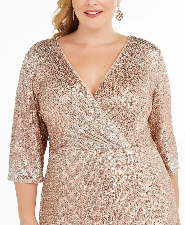 Vestido de festa feminino plus size com sobrepeliz e lantejoulas R &amp; M Richards marrom tamanho 18W