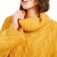 Suéter feminino Sun + Moon com gola alta e tricô trançado, tamanho P, amarelo médio