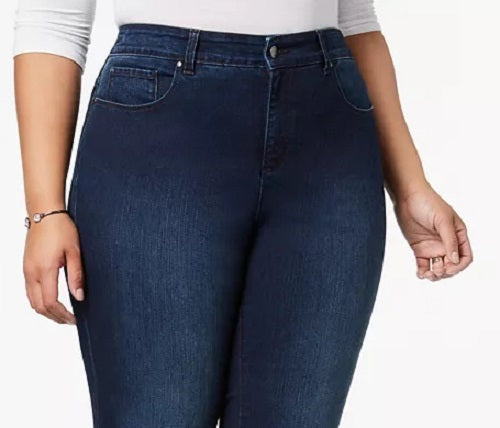 Calça jeans feminina plus size e petite plus size Lexington Tummy-Control com perna reta, azul, tamanho 26W