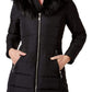 Casaco acolchoado com capuz e acabamento falso Maralyn &amp; Me Juniors feminino, preto, tamanho pequeno