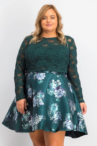 Vestido feminino plus size da City Studios, 2 peças, com renda e estampa floral, verde escuro, tamanho 16W